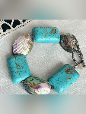 Donna Dressler Sterling Turquoise & Abalone Shell Toggle Bracelet